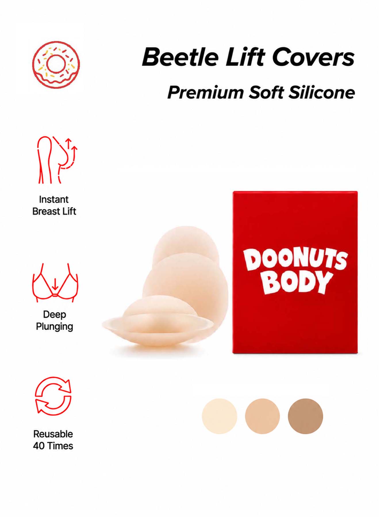 Push Up Bra Silicone - DOONUTS – niewidoczne nakładki na brodawki,