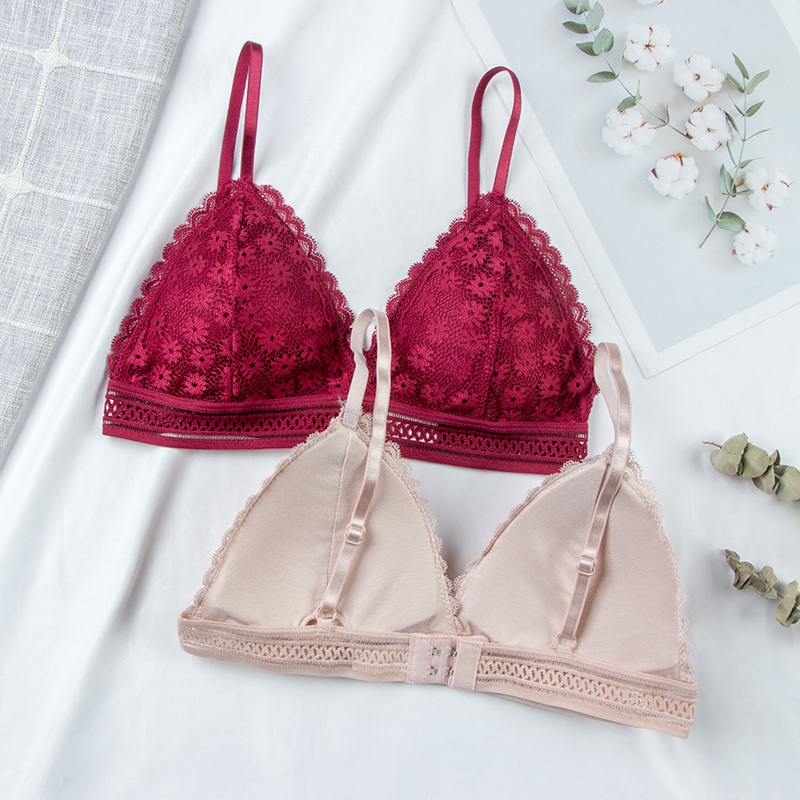 Lace Bralette Set - Seksowny koronkowy biustonosz w kwiaty dla